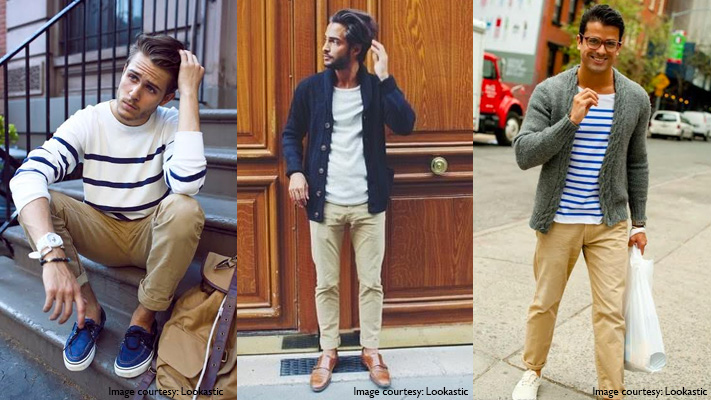 beige pants and cardigan combination