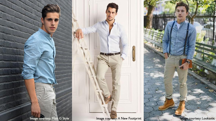 denim shirt beige chinos